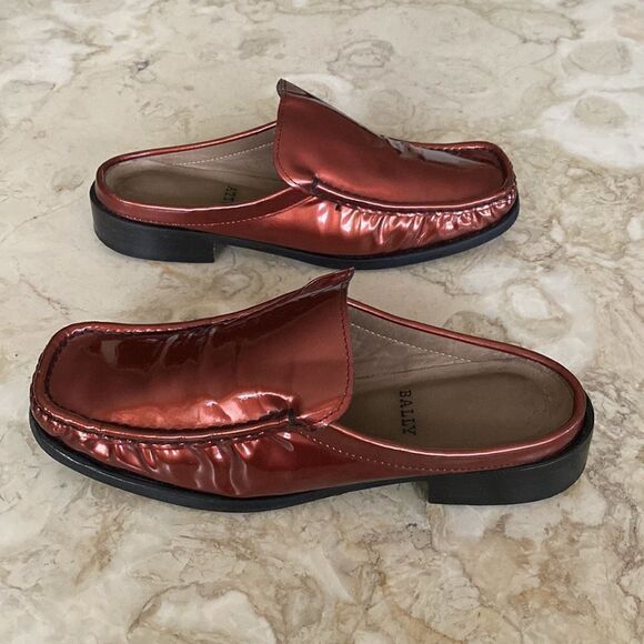 Bally Talky Mules Bronze Patent Leather Slip On Shoes Open Back - Picture 4 of 11